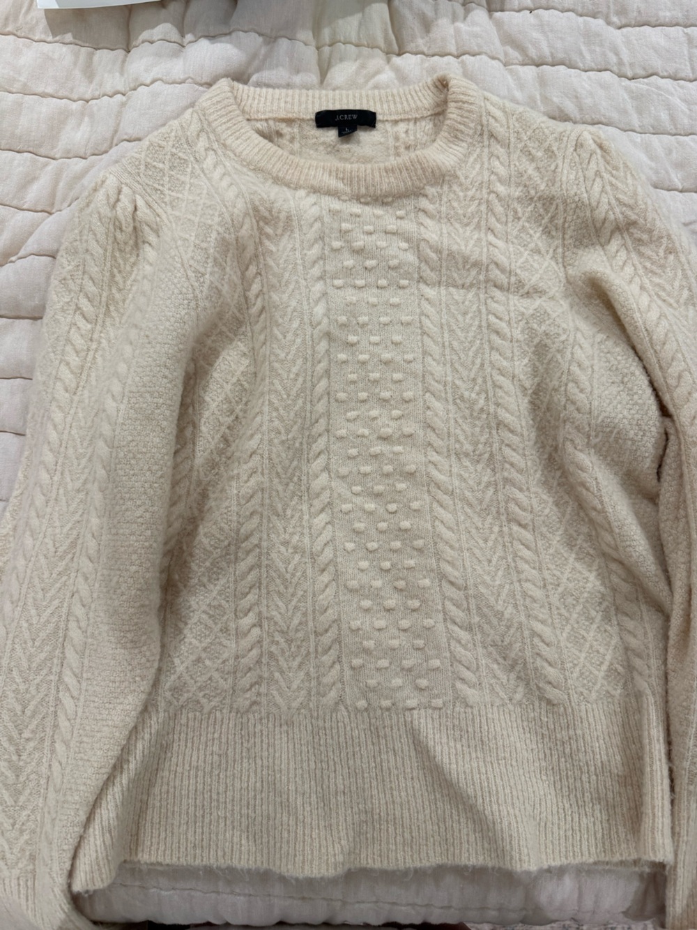 J. Crew Cream Cable Knit Crewneck Sweater